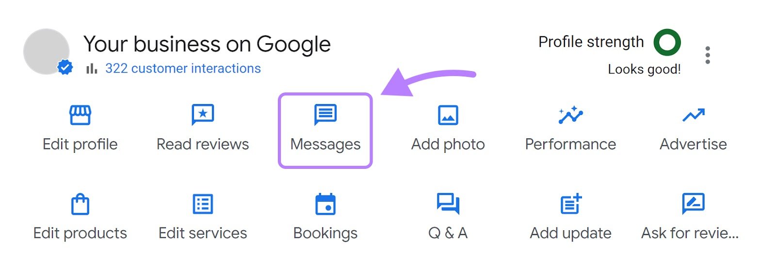 "Messages" option highlighted in GBP dashboard