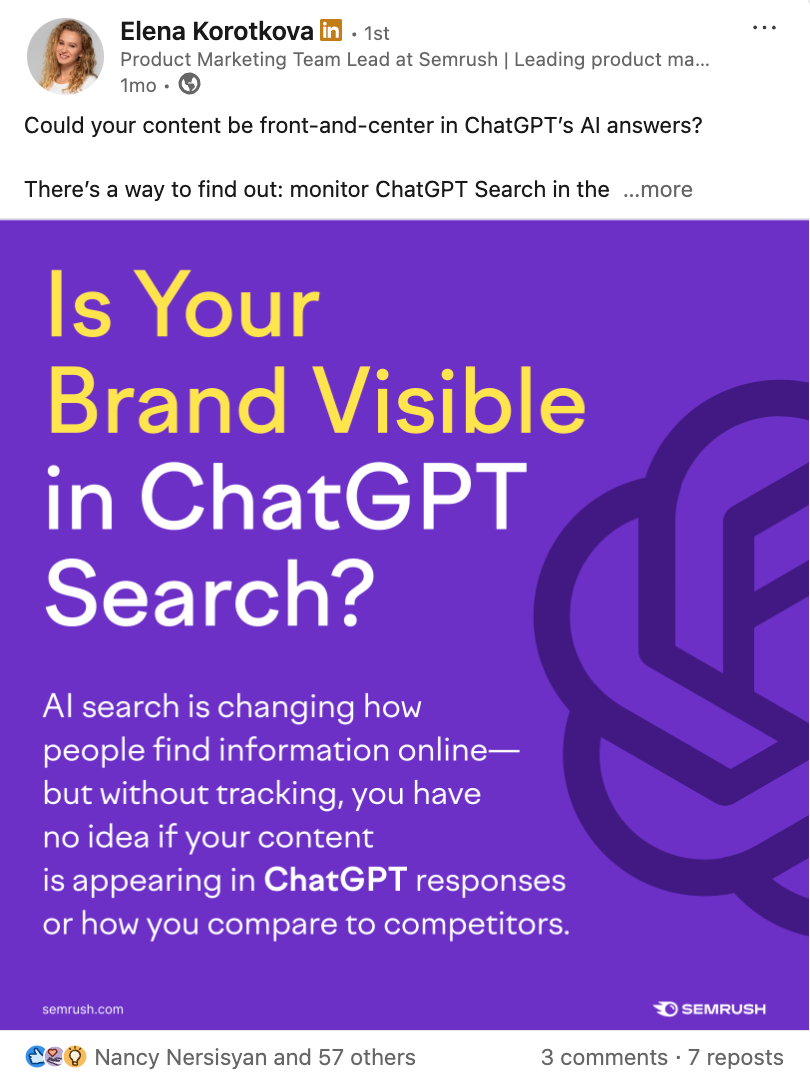 Semrush employees publishing thought leadership content