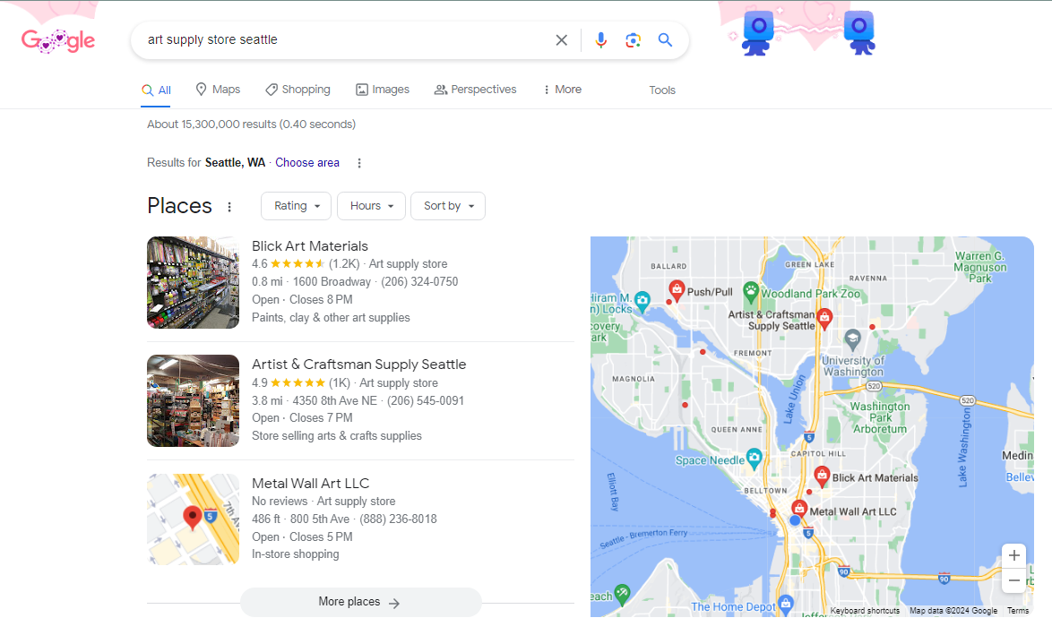 Google Search results for a geo-targeted query.