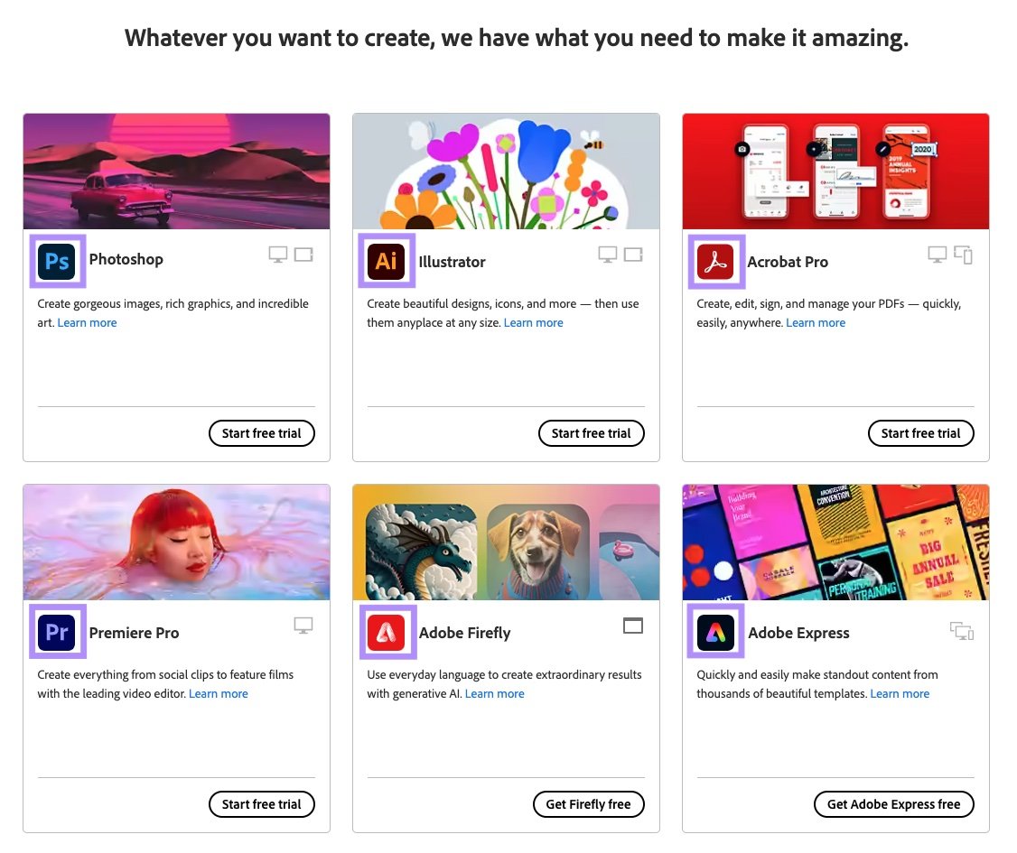 Creative Cloud applications page