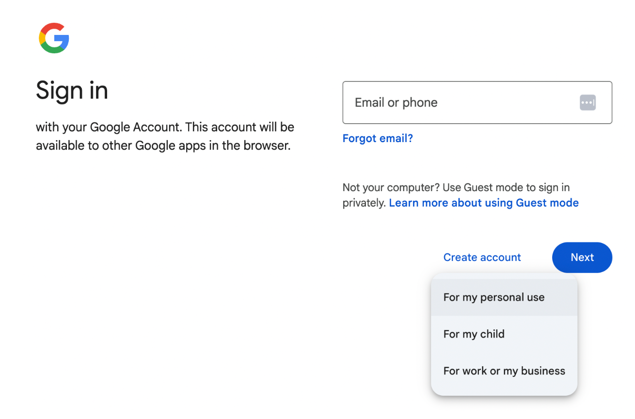 Google "Sign in" page