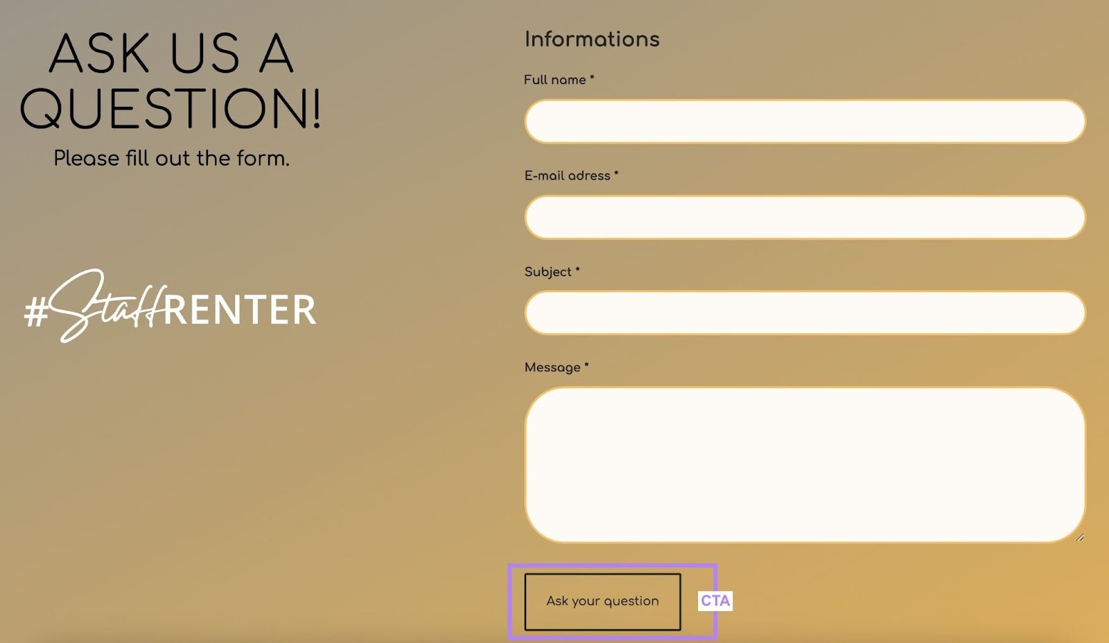 “Ask your question” CTA on Staff Renter's contact form