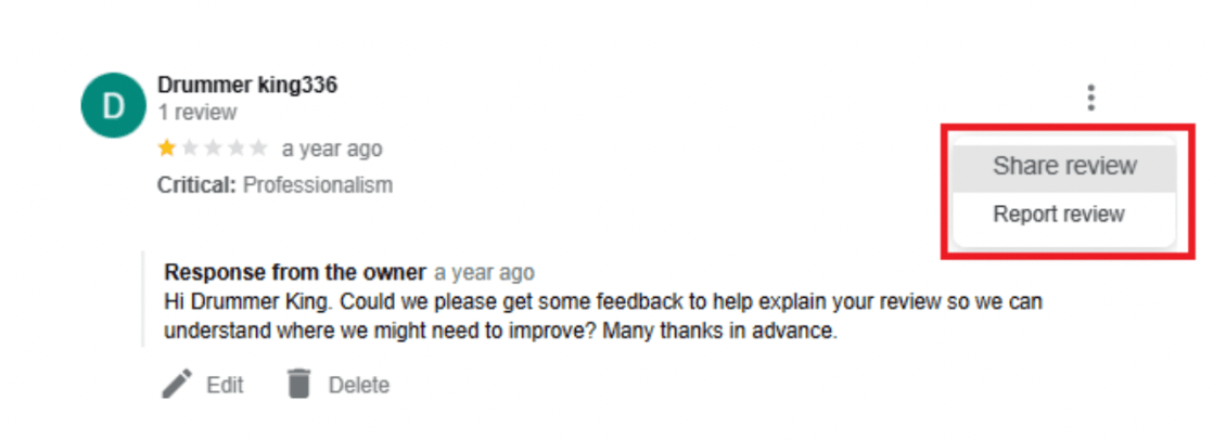 Report a review on Google