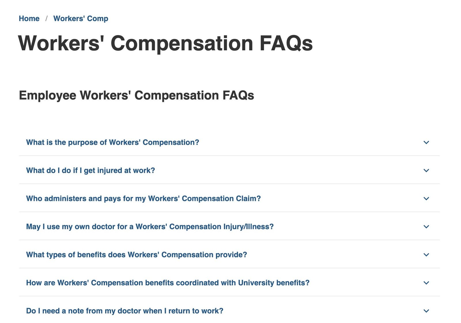 The FAQs section on a blog post about worker's compensation.
