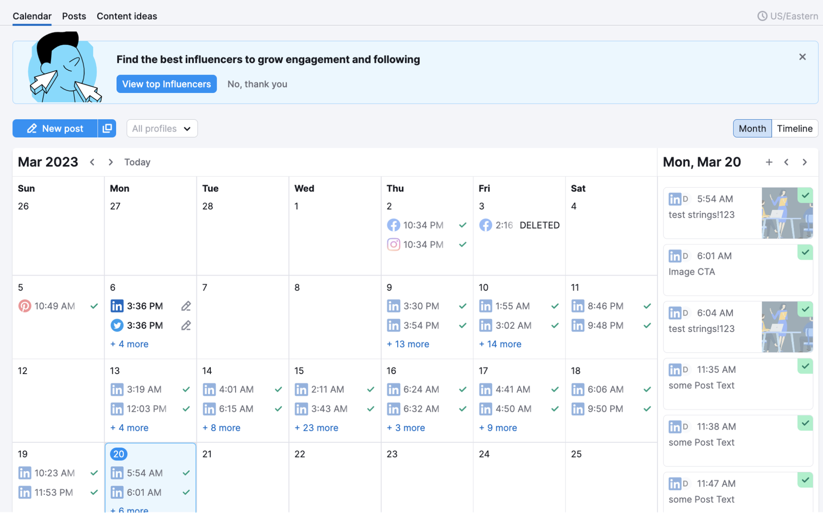 Editorial calendar view within Social Poster tool