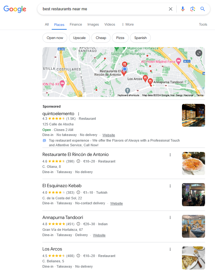 European Local Finder results on desktop.