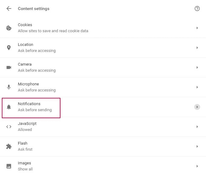 Push notification settings