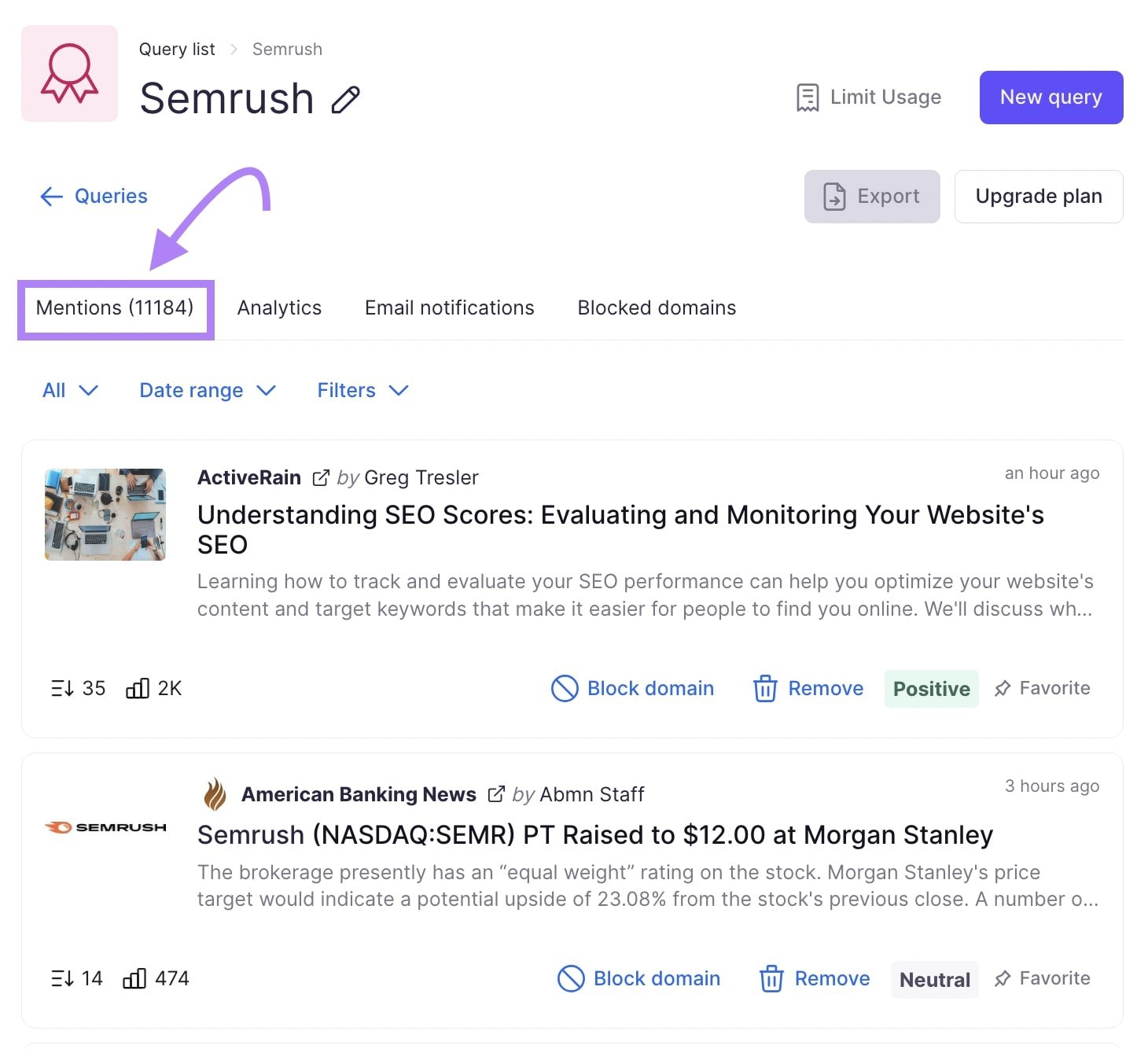 Brand Monitoring report for Semrush