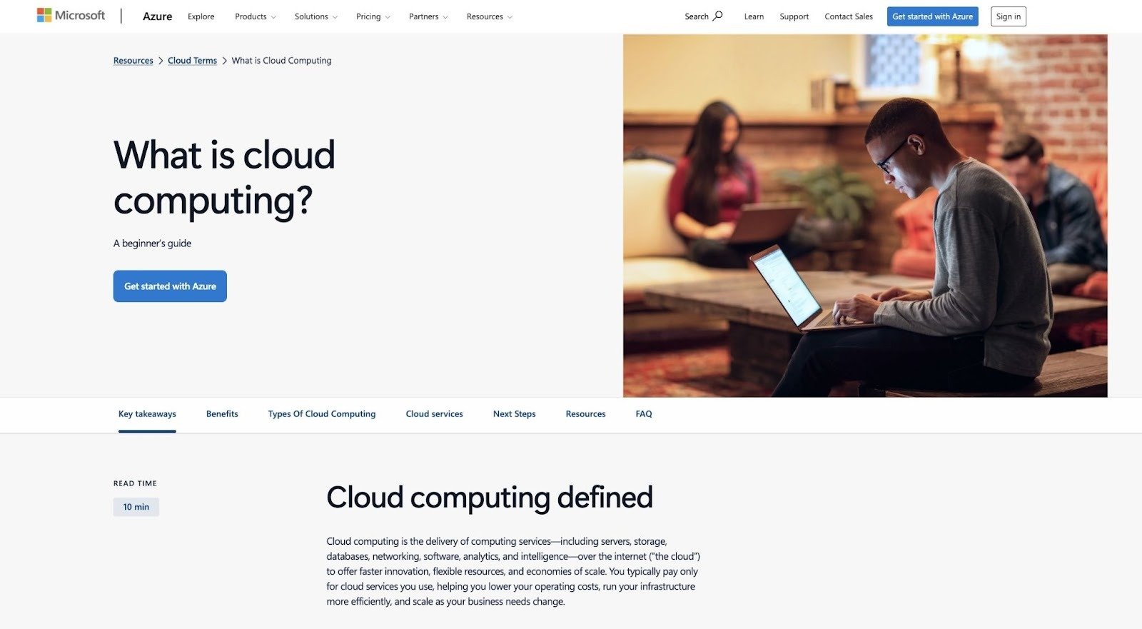 Pillar page by Microsoft titled "What is cloud computing?".