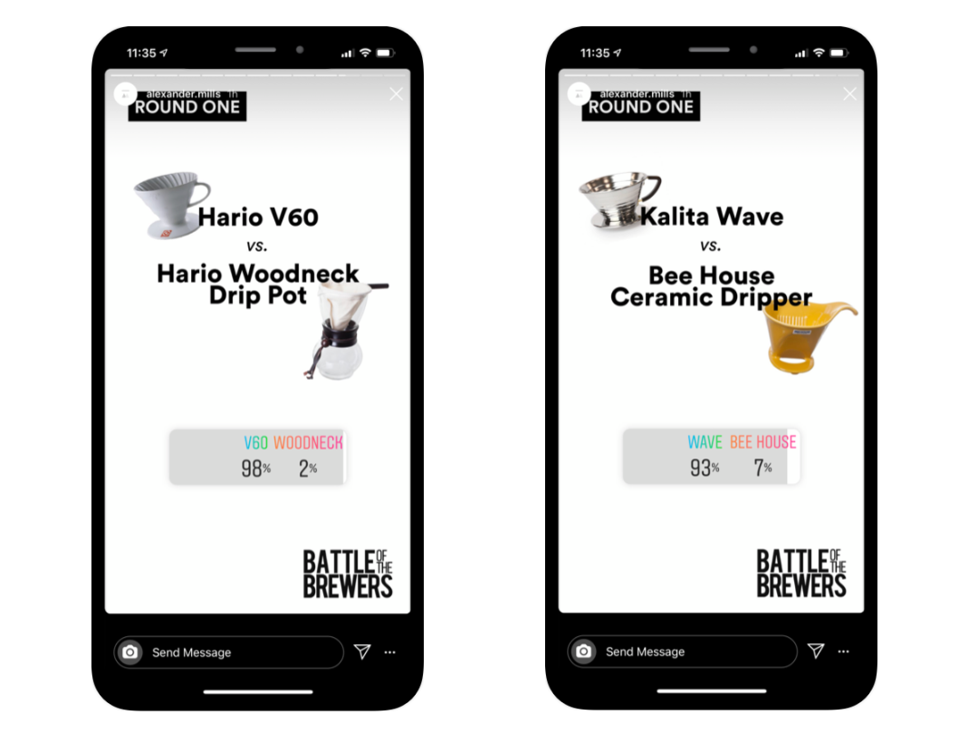 Alexander Mills polling their Instagram audience as part of their content creation process for a blog post.
