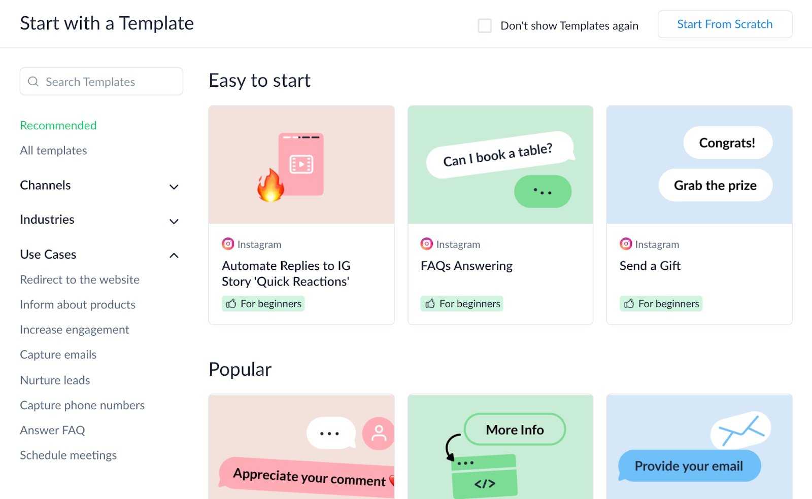 Flow Builder templates page