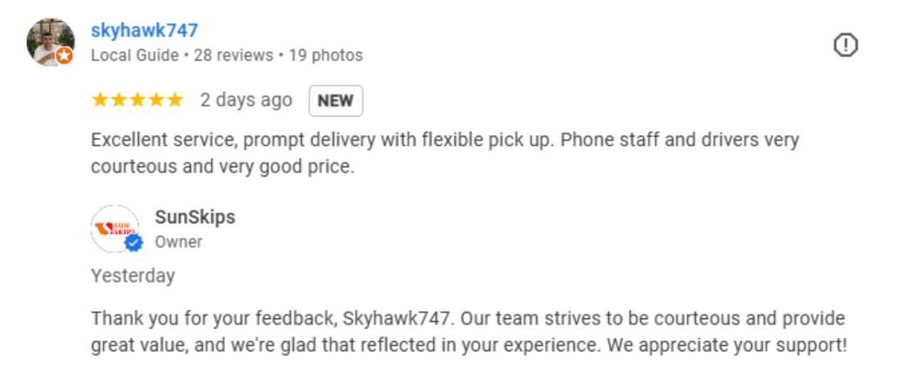 A positive anonymous google review