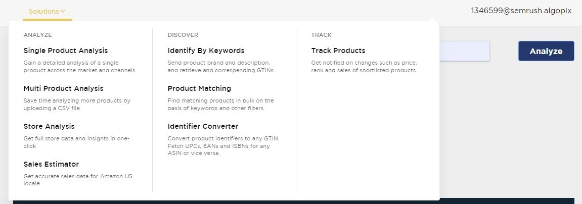 The &lsquo;Solutions&rsquo; available in Product Research Pulse