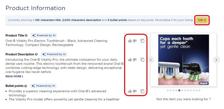 An example of Product Information in the &lsquo;Single Product Analysis&rsquo; feature of Product Research Pulse.