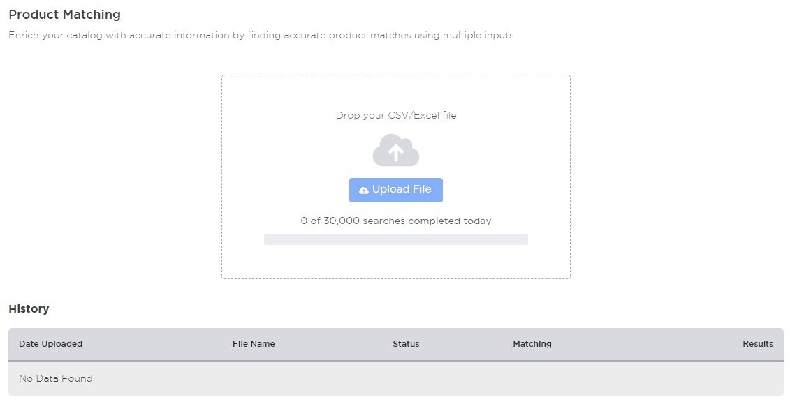 Where to upload a CSV file in the &lsquo;Product Matching&rsquo; tool in Product Research Pulse.