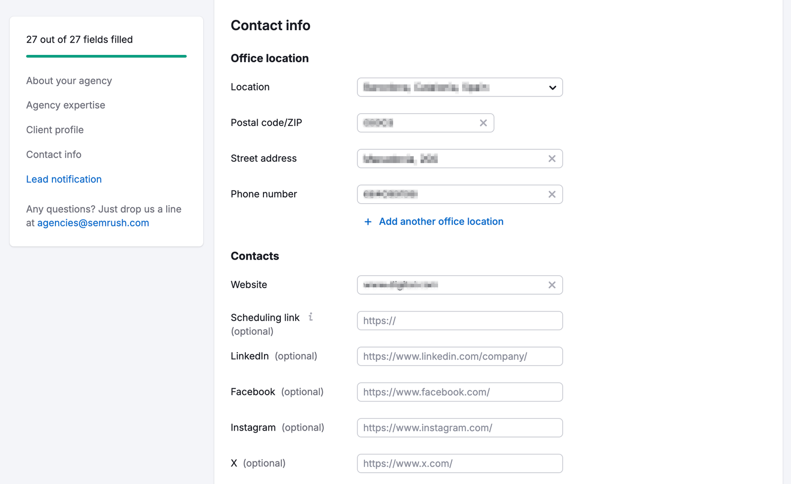 Display of the Contact Info and Contacts fields. 
