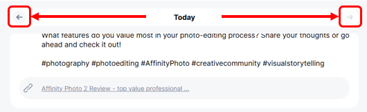 Navigating between days in the &lsquo;Curate&rsquo; dashboard in AI Social Assistant.