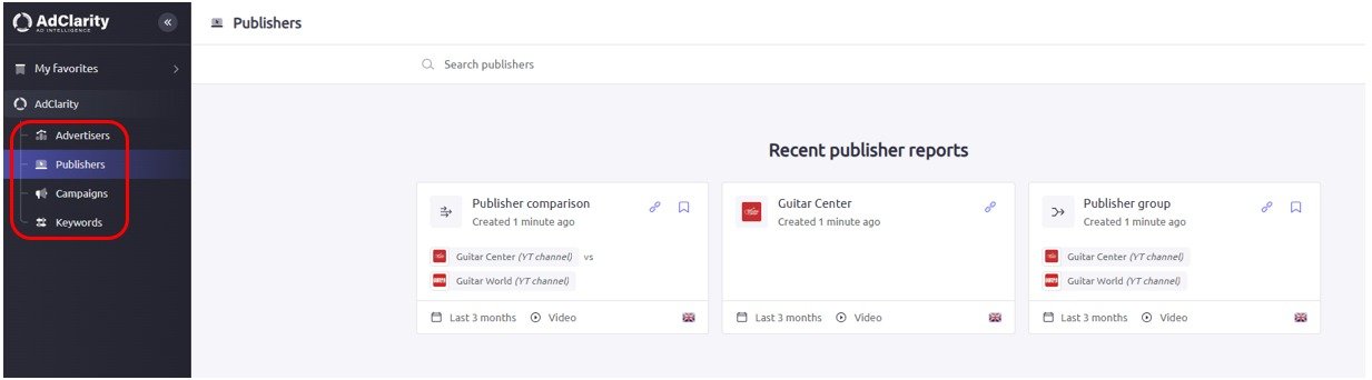 Accessing the report categories in AdClarity &mdash; Advertising Intelligence