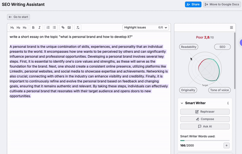 An example of different metrics affecting your readability score that can be found by scrolling down the menu. 