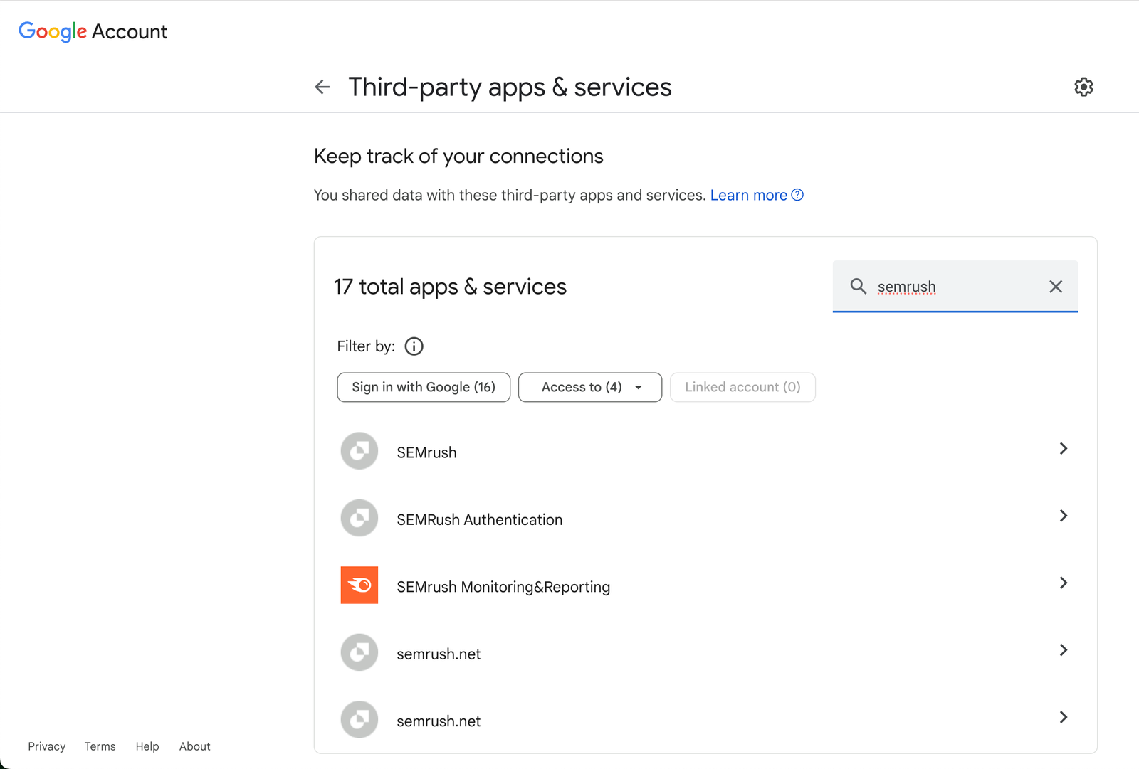 Third-party apps & services tab.