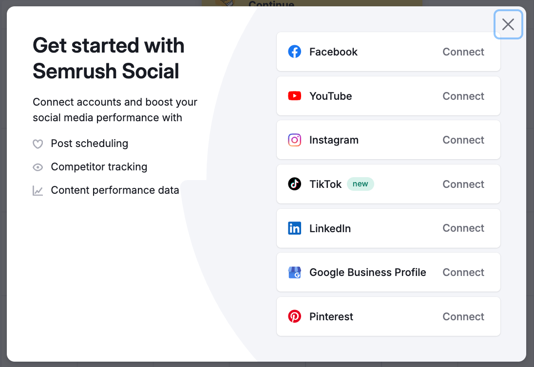 Example of the initial setup window in Social Poster.