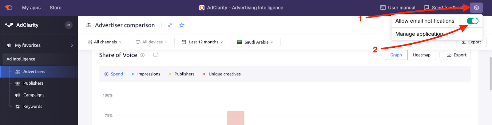 Enabling email notifications in AdClarity &mdash; Advertising Intelligence.