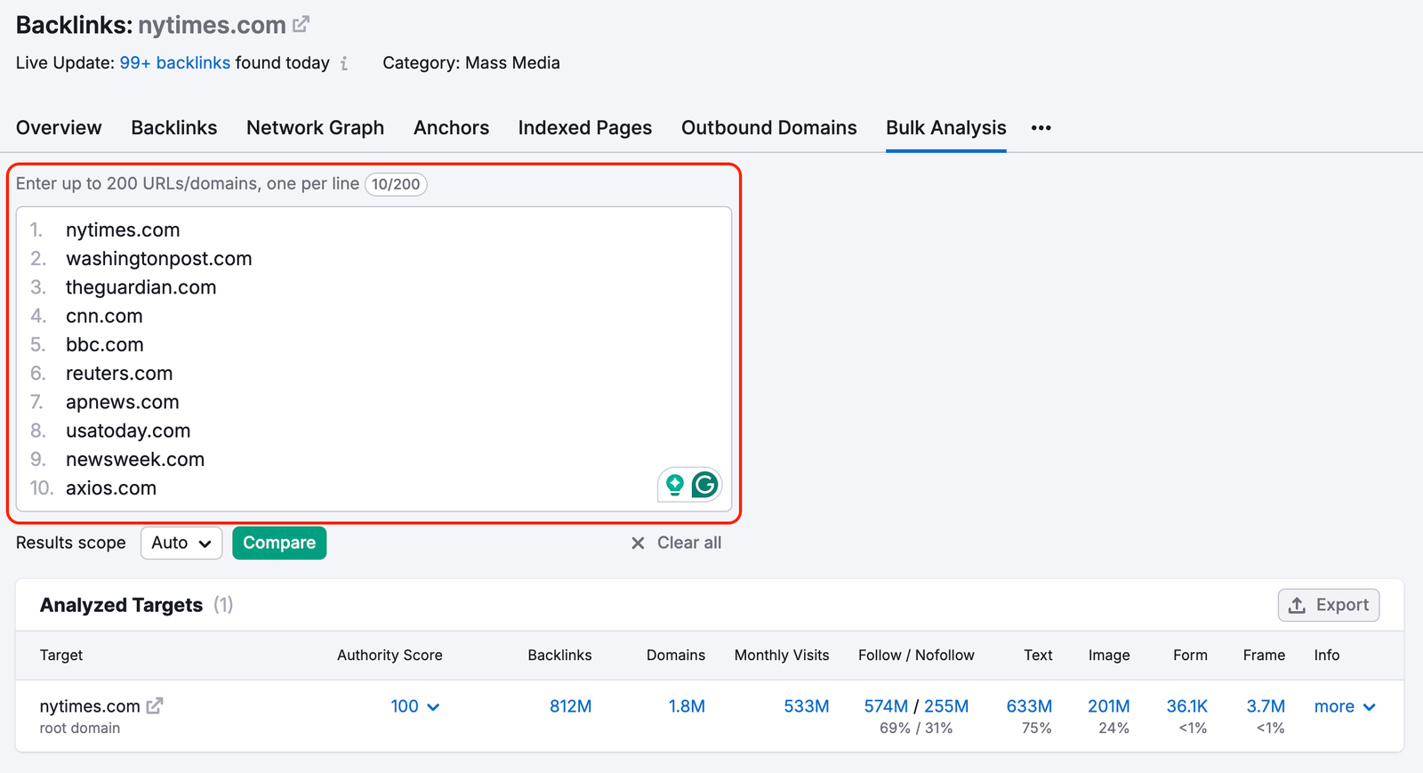 Bulk Backlink Analysis